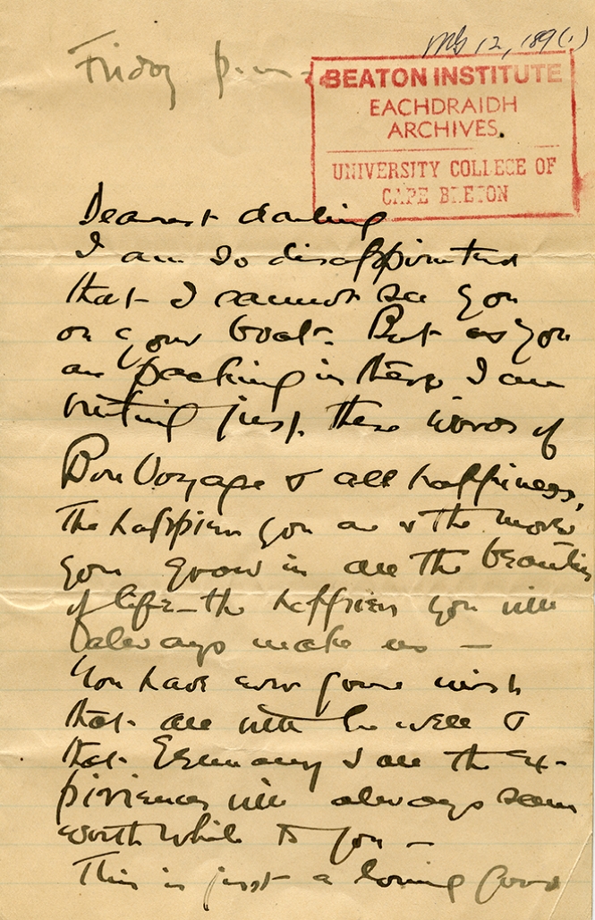 Letter from Louise McLennan to J.S. McLennan